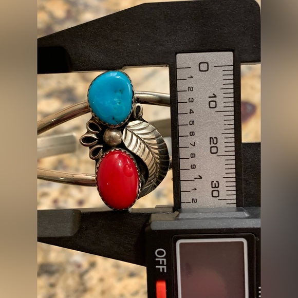 Navajo Turquoise Coral Cuff - Picture 2 of 9